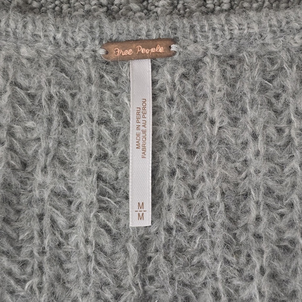 Free People‎ M Oversize Sweater Alpaca Dolman Sleeves Moonbeam V-Neck Gray - Picture 3 of 8
